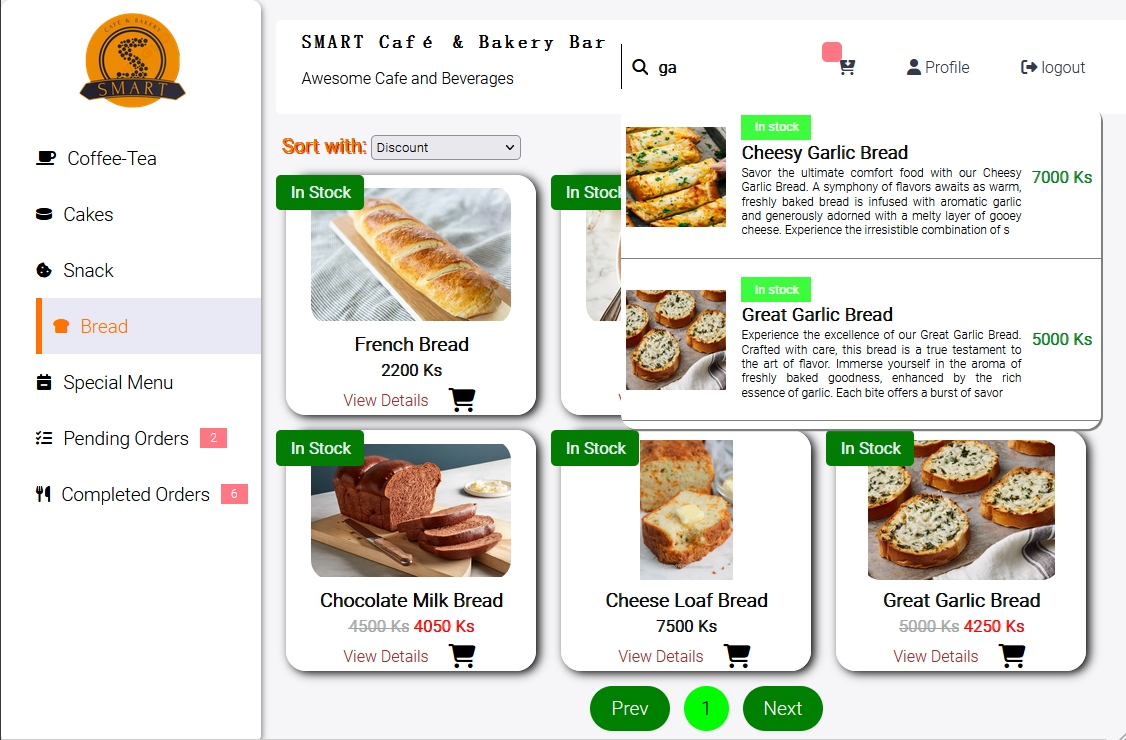 SMART Cafe Bar (Internal Ordering System)